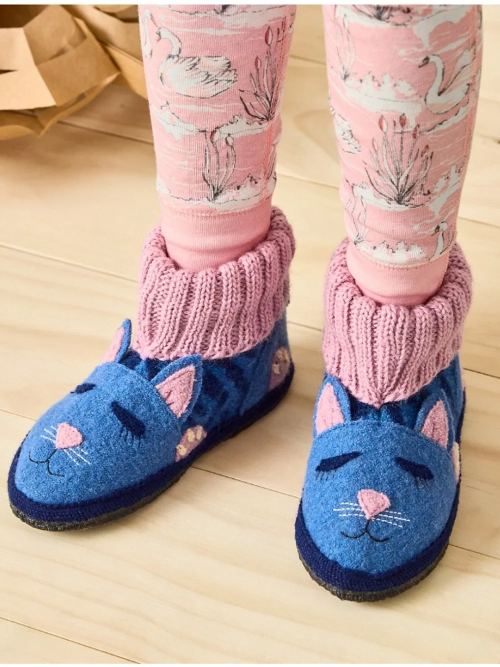 Garnet‎ Hill Girls Boiled Wool Slipper Boots Pink Blue Cute Cat Size 08 Toddler